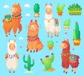 Mexican cartoon cute alpaca lama with white wool. Peru desert ll