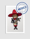Mexican cartoon person postal stamp Royalty Free Stock Photo