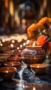 Mexican Catholic Altar Event with Candles and Flowers Defocused Background