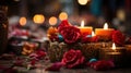 Mexican Catholic Altar Event with Candles and Flowers Defocused Background