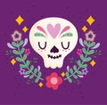 Mexican catrina skull flowers decoration, mexico culture