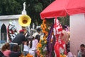 Mexican cemetery decorated with cempasÃÂºchil flowers in Day of the Dead