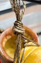 Mexican ceramic pots on ropes - 8 Royalty Free Stock Photo