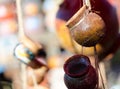 Mexican ceramic pots on ropes - 8 Royalty Free Stock Photo