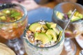 Mexican ceviche cocktail glasses with avocado Royalty Free Stock Photo