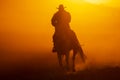 A Mexican Charro Cowboy Rounds Up A Herd of Horses Running Through The Field On A Mexican Ranch At Sunrise Royalty Free Stock Photo