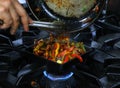 Mexican chicken fajitas on sizzling plate Royalty Free Stock Photo