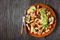 Mexican chicken strips salad, top view, copy space Royalty Free Stock Photo