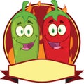 Mexican Chili Peppers Cartoon Mascot Label