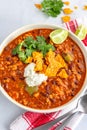 Mexican Chilli with Minced Meat Directly Above Photo on White Background