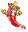 Mexican Chilli Pepper with Maracas and Sombrero Royalty Free Stock Photo