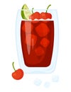 Mexican cocktail. Cherry limeade margarita. Latin American alcoholic drink in glass with ice cubes, cherries and lime Royalty Free Stock Photo