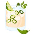 Mexican cocktail Spicy Jalapeno Margaritas. Vector illustration. Latin American popular drink in flat style for menu