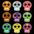 Mexican vector skulls for day of the dead. Dia de los muertos. Illustration for banner site card walpaper design Royalty Free Stock Photo