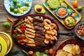 Mexican combo beef chicken fajitas shrimp Royalty Free Stock Photo