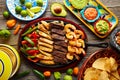 Mexican combo beef chicken fajitas shrimp Royalty Free Stock Photo