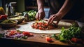 Mexican Cook preparing Burritos in a kitchen