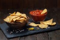 Mexican corn chips nachos with salsa dip Royalty Free Stock Photo