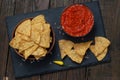 Mexican corn chips nachos with salsa dip Royalty Free Stock Photo