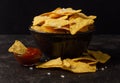 Mexican corn chips nachos with tomato sauce, salsa dip Royalty Free Stock Photo