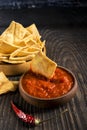 Mexican  corn chips and traditional salsa sauce Royalty Free Stock Photo