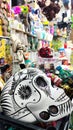 Ciudad de Mexico, Mexico - Oct 9 2022: Mexican crafts traditional hand painted skulls for the Day of the Dead altar tradition in M Royalty Free Stock Photo