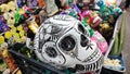 Ciudad de Mexico, Mexico - Oct 9 2022: Mexican crafts traditional hand painted skulls for the Day of the Dead altar tradition in M