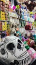 Ciudad de Mexico, Mexico - Oct 9 2022: Mexican crafts traditional hand painted skulls for the Day of the Dead altar tradition in M Royalty Free Stock Photo
