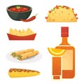 Mexican cuisine cartoon dishes illustration set