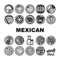 mexican cuisine dinner food icons set vector Royalty Free Stock Photo