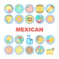 mexican cuisine dinner food icons set vector Royalty Free Stock Photo