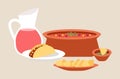 Mexican cuisine dishes vector illustration. Set of traditional spicy and tomato meals for Mexico Royalty Free Stock Photo