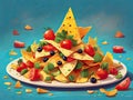 Mexican cuisine nachos plate Watercolor paint food
