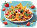 Mexican cuisine nachos plate Watercolor paint food