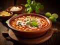 Mexican cuisine pozole on rustic background