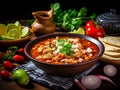 Mexican cuisine pozole on rustic background
