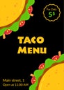 Mexican cuisine tasty taco fastfood menu template Royalty Free Stock Photo