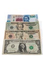 Mexican currency between dollars