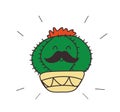 Mexican cute cacti with mustache. Doodle style, bright colors