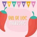 Mexican day of the dead chillis with banner pennant vector design