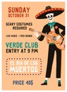 Mexican Day of Dead, Dia de los Muertos party poster template. Mexico holiday flyer, vertical promo banner design with