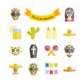 Mexican the Day of the Dead Dia de los Muertos vector flat icons Royalty Free Stock Photo