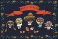 Mexican day of the dead poster. Hand drawn illustration