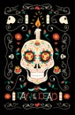 Day of the dead hand drawn mexican sugar skull art Royalty Free Stock Photo