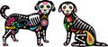 Mexican dead dogs. Dead animals. Dogs skulls and sugar heads colorful holiday vector illustration for day of the dead