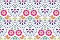 Mexican folk art style vector seamless pattern with birds, flowers and leaves, repetitive vibrant ornament Royalty Free Stock Photo