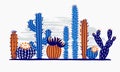 Mexican desert cactus. Cactuses flower, exotic garden plant and tropical cacti flowers isolated vector illustration