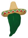 Mexican design with chili pepper wearing a charro hat in cartoon style, Vector illustration Royalty Free Stock Photo