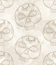 Mexican dia de los muertos grunge skull pattern, vector Mexico day of the dead calavera background. Halloween seamless pattern