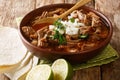 Mexican dish of Birria de Res from slowly stewed beef close-up in a bowl. horizontal